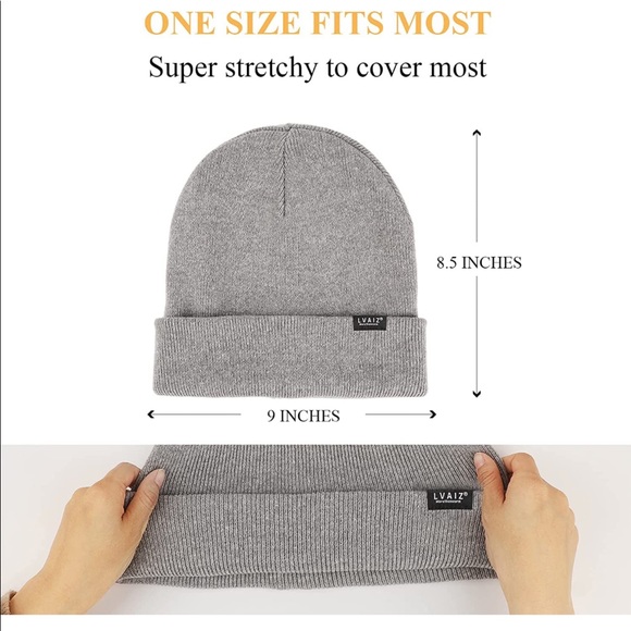 GREY UNISEX SATIN LINED (winter) BEANIE HAT (BRAND NEW) - Picture 2 of 5